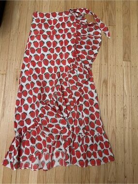Le Bazar Coastal Strawberry Print Ruffle Hem wrap skirt